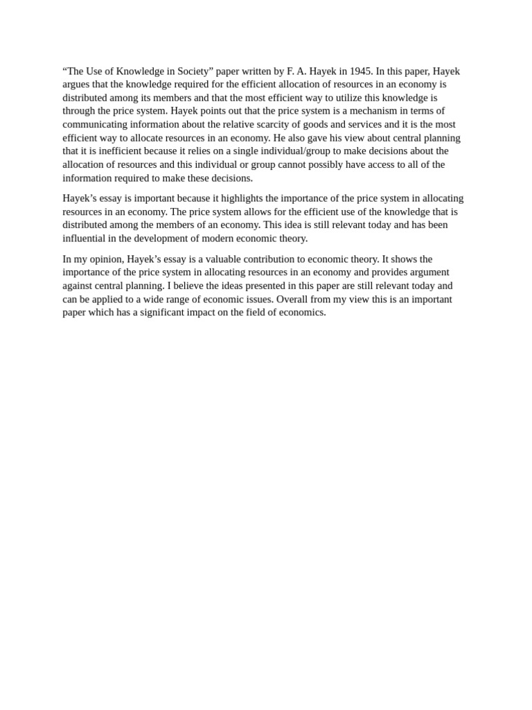 The use of knowledge in society week 4 reader s diary pdf