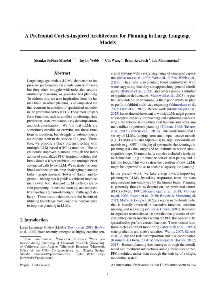 A Prefrontal Cortex-Inspired Architecture For Planning in Large ...
