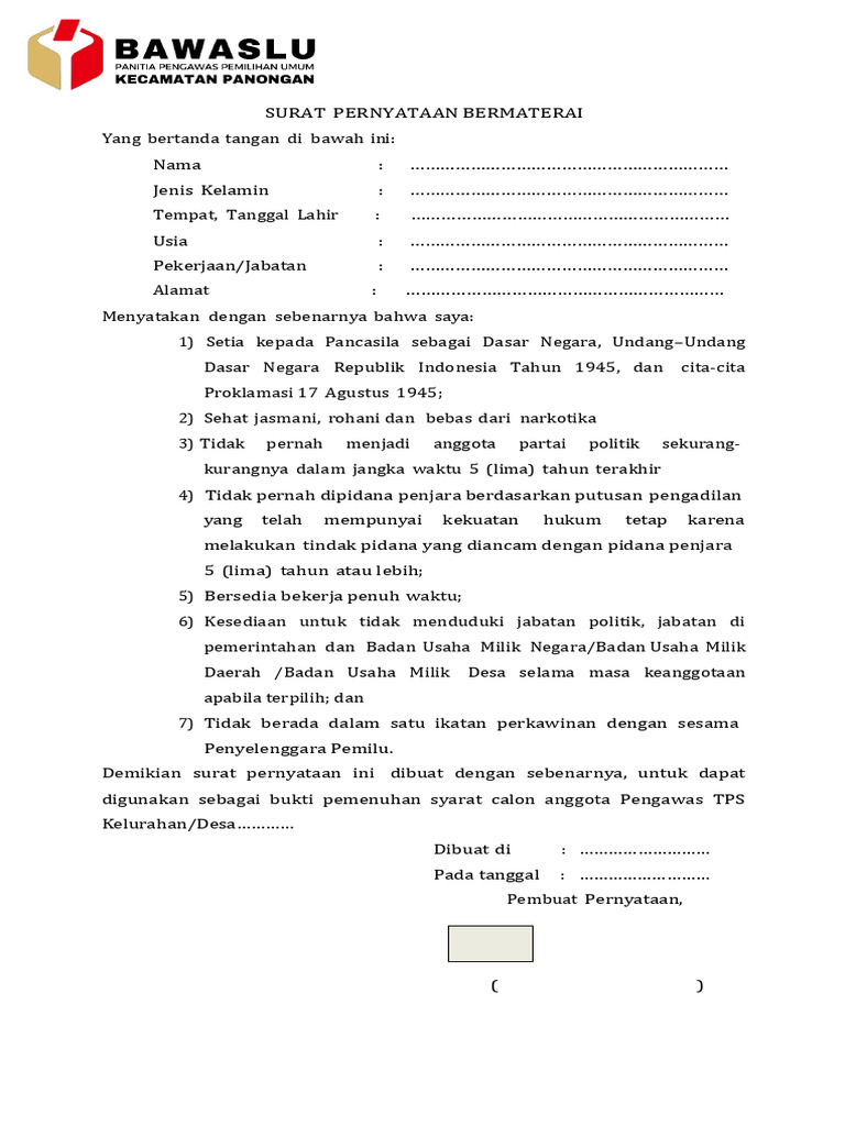 SURAT PERNYATAAN BERMATRAI | PDF