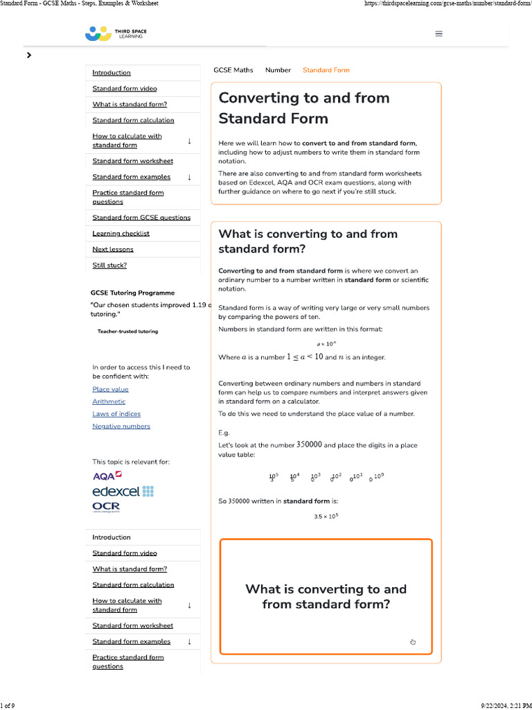 Standard Form GCSE Maths Steps, Examples & Worksheet PDF