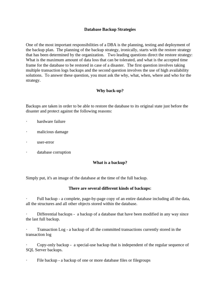 Database Backup Strategies | PDF