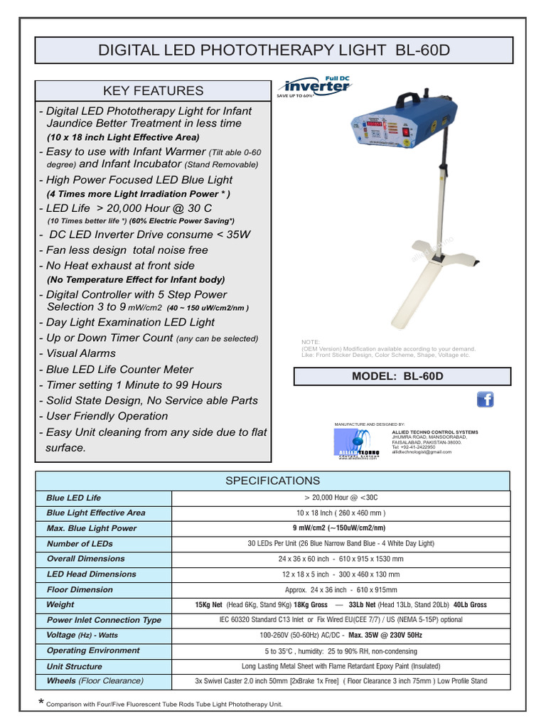 LED Phototherapy Light BL-60D | PDF | Electric Power | Electricity
