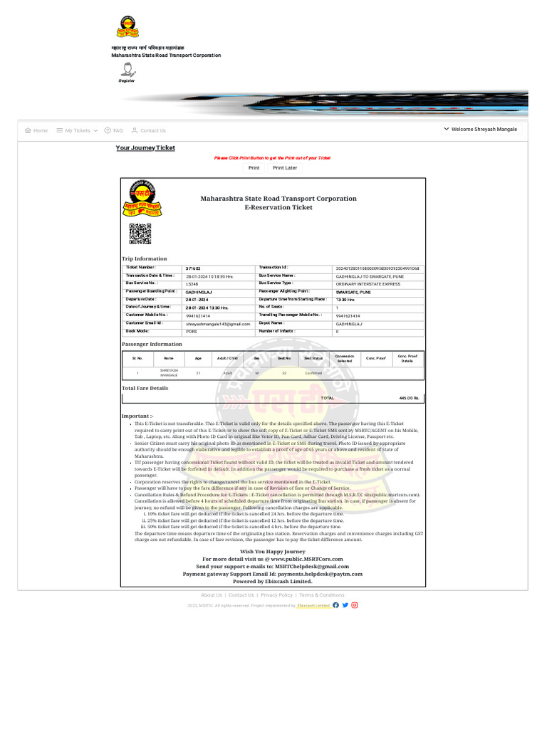 Bus Reservation | PDF