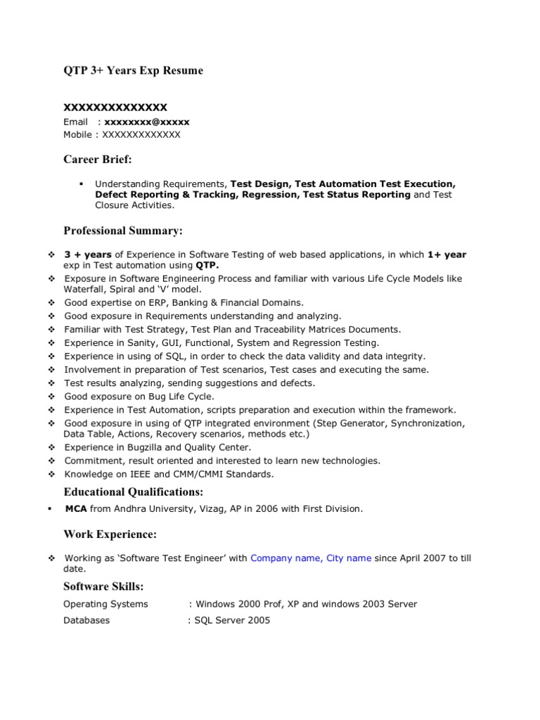 QTP 29yrs Sample Resume  PDF  Software Testing  Engineering