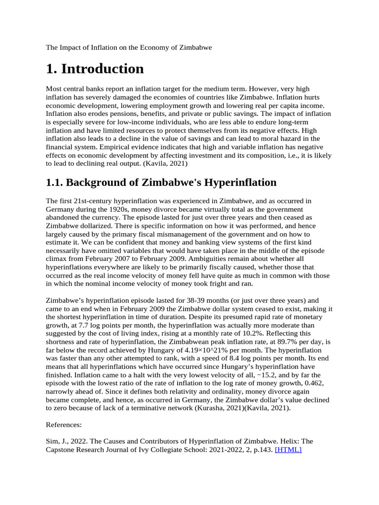 The Impact of Inflation On The Economy of Zimbabwe | PDF