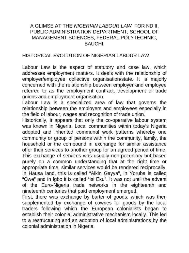 Overview of Nigerian Labour Law | PDF | Labour Law | Employment