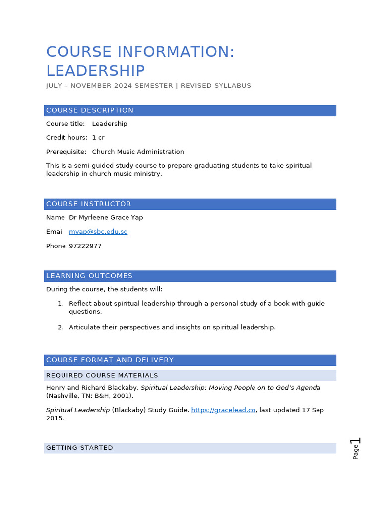 Leadership - Course Information | PDF