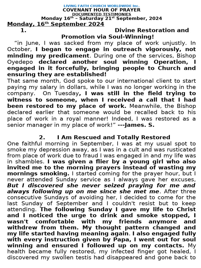 CHOP Testimonies September 16th 2024 | PDF