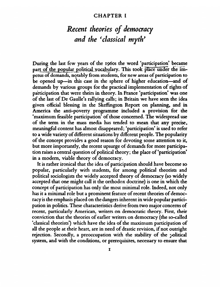 2 - Pateman - Participation and Democratic Theory - Ch1 | PDF
