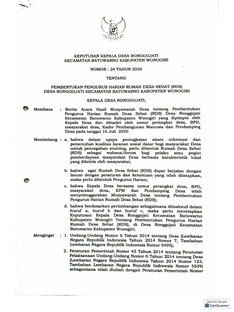 SK RDS Desa Ronggojati Batuwarno | PDF