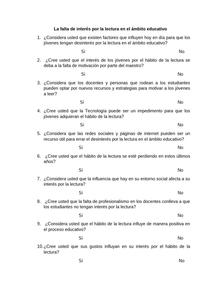 Desinterés juvenil por la lectura educativa | PDF | Crecimiento ...