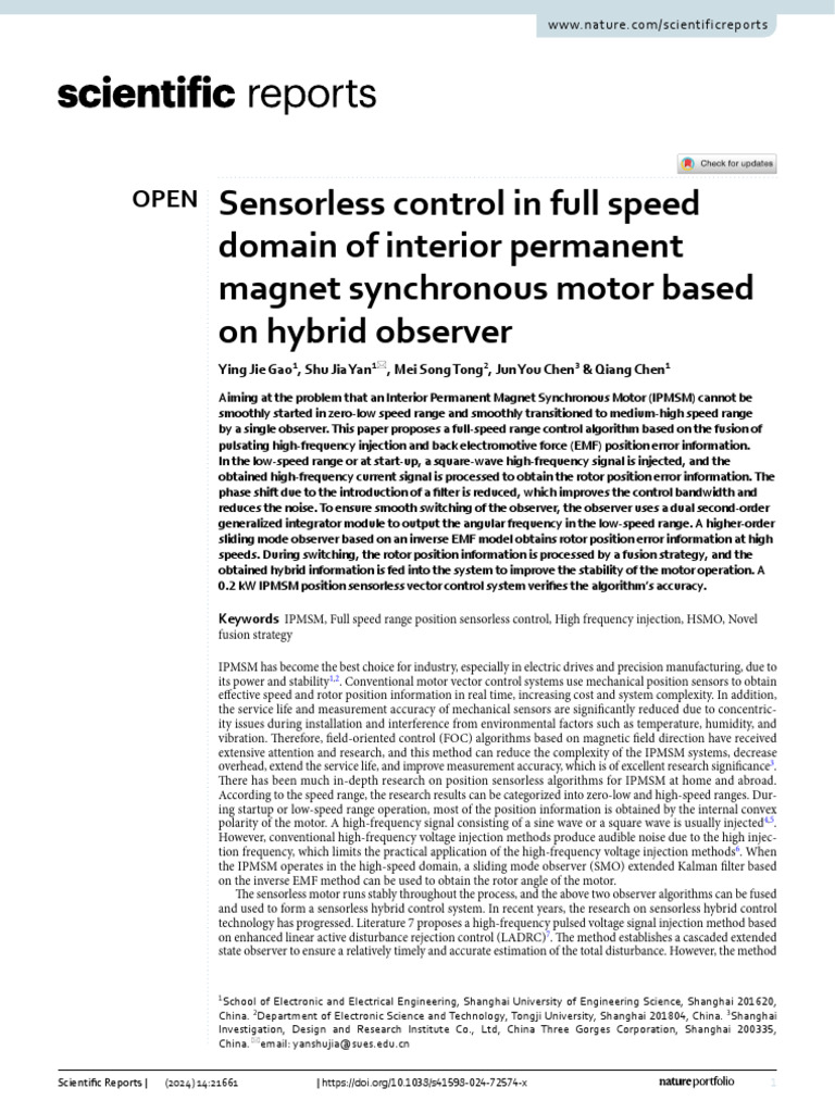 Sensorless Control in Full Speed Domain of Interior Permanent Magnet ...