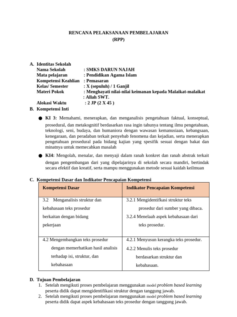 RPP SMK Contoh Satu Kali Pertemuan | PDF