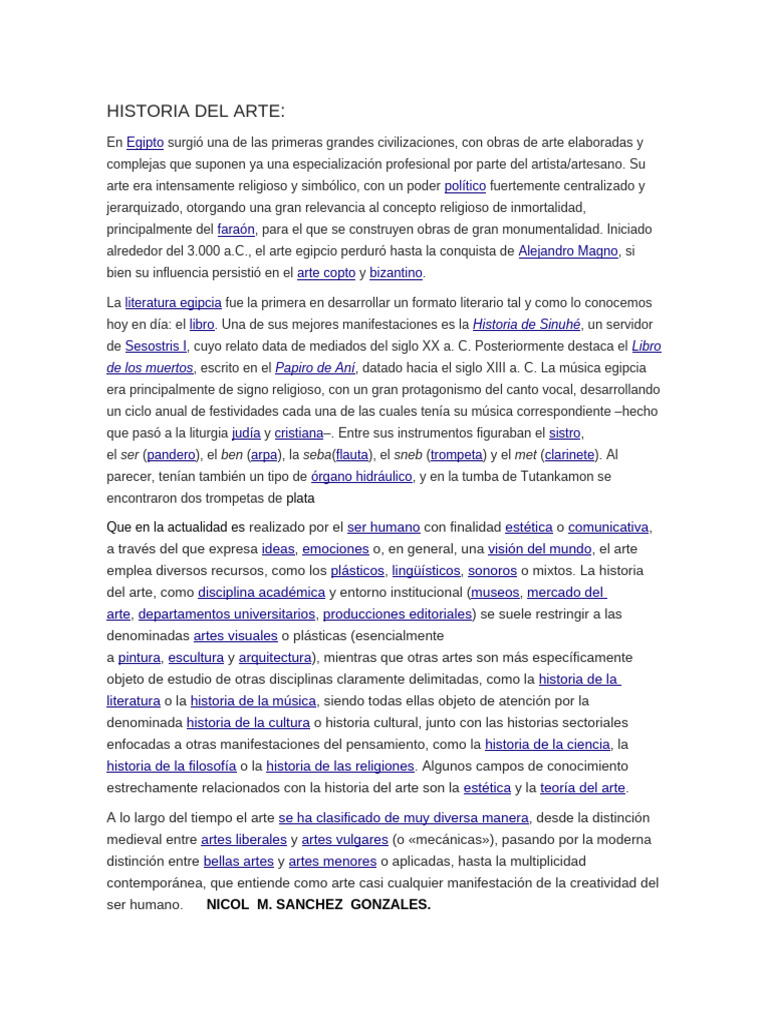 Historia Del Arte | PDF | Educación en artes liberales | Las artes