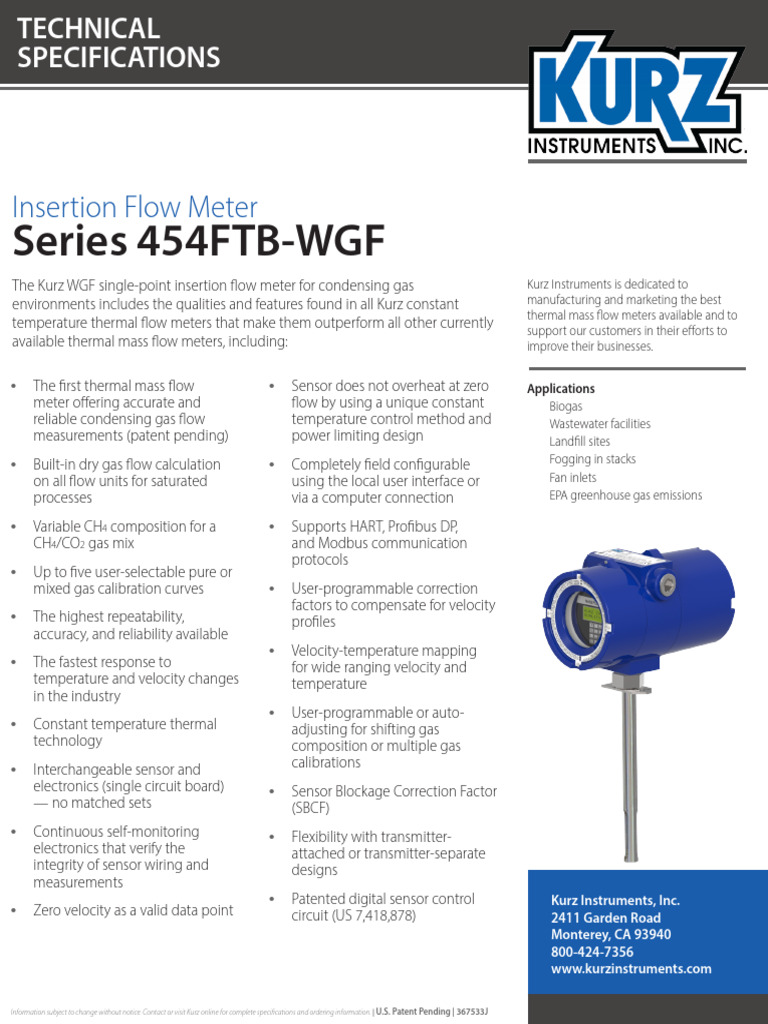 Kurz Model 454FTB WGF Technical Specifications | PDF