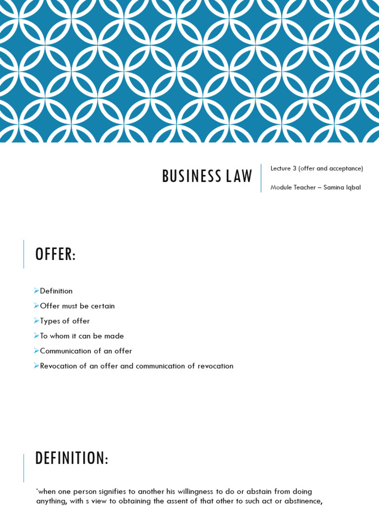 Understanding Offers and Acceptances in Business Law | PDF | Offer And ...