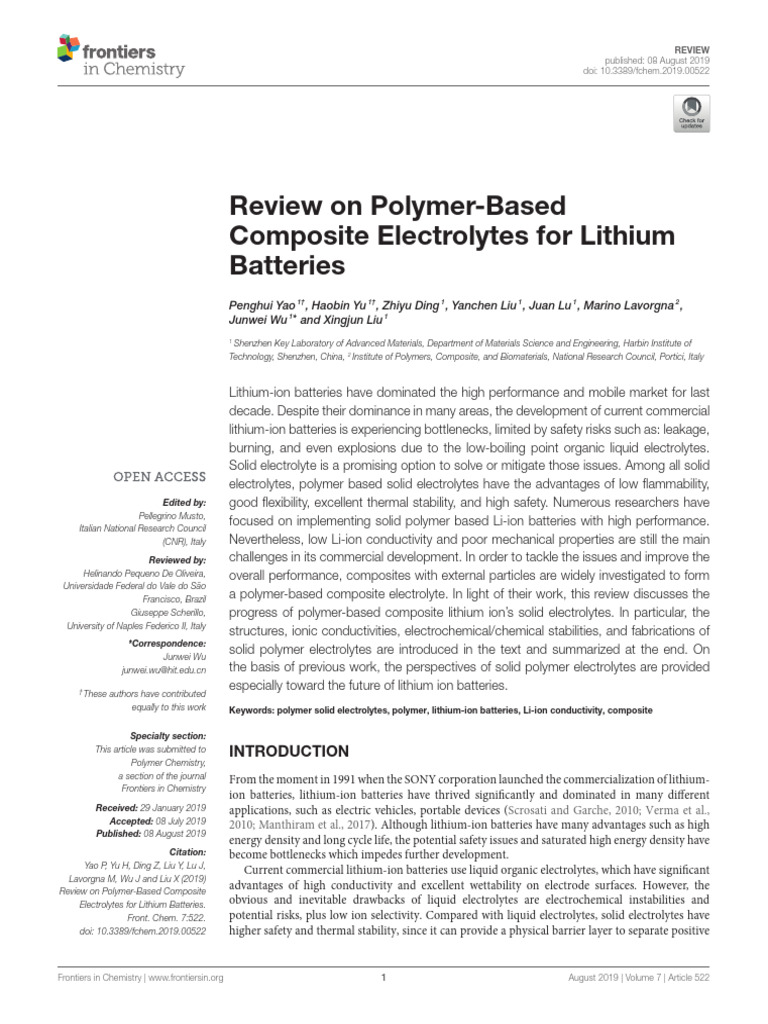 Review On Polymer-Based Composite Electrolytes For Lithium Batteries | PDF