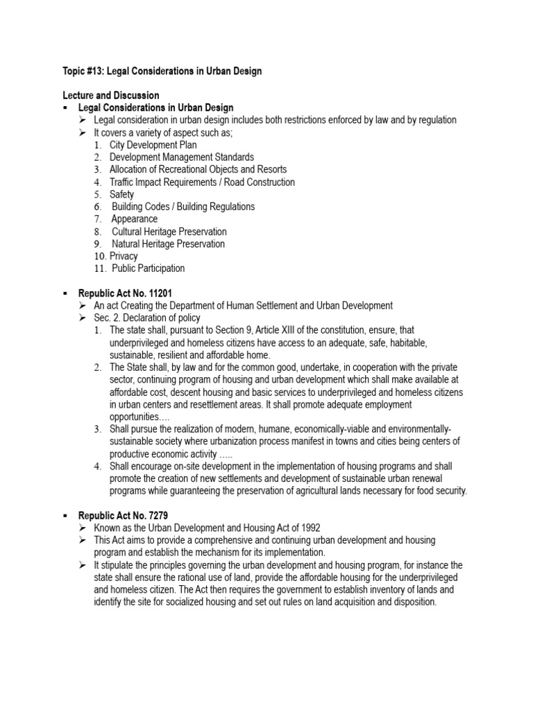 Topic #13: Legal Considerations in Urban Design Lecture and Discussion ...
