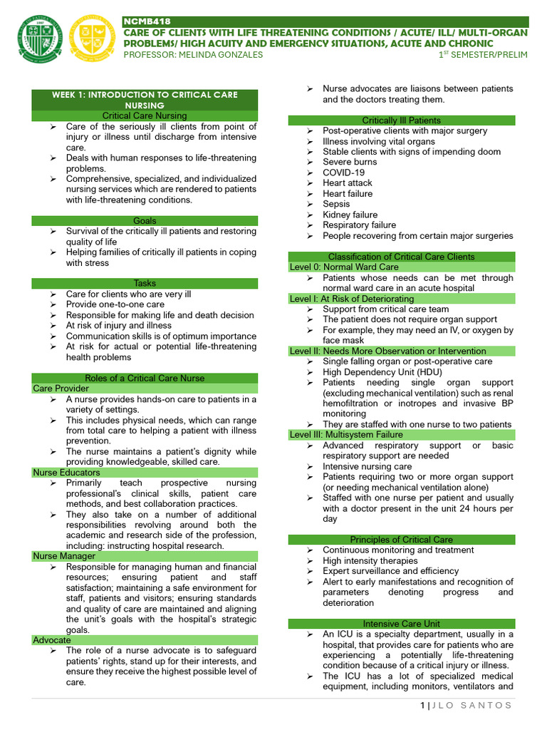 Critical Care Nursing Overview | PDF | Intensive Care Unit | Self ...