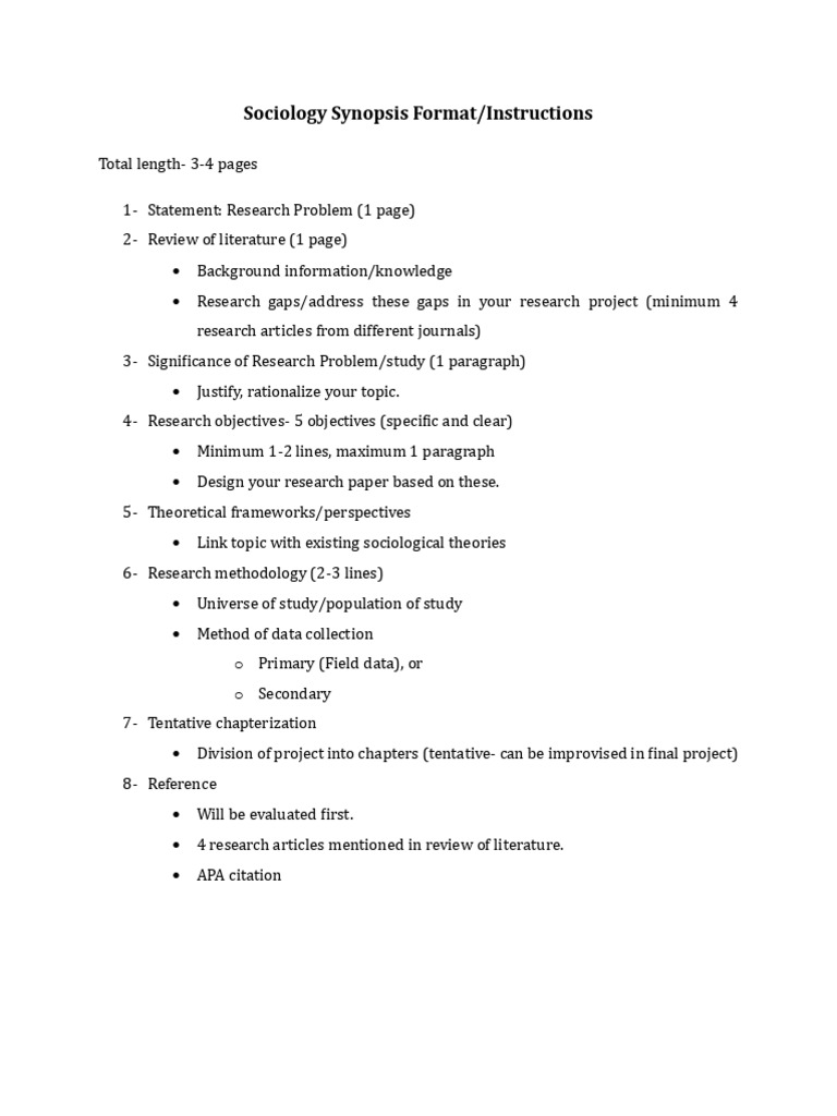Sociology Synopsis Format Guidelines | PDF