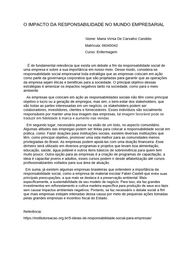 O Impacto Da Responsabilidade No Mundo Empresarial PDF