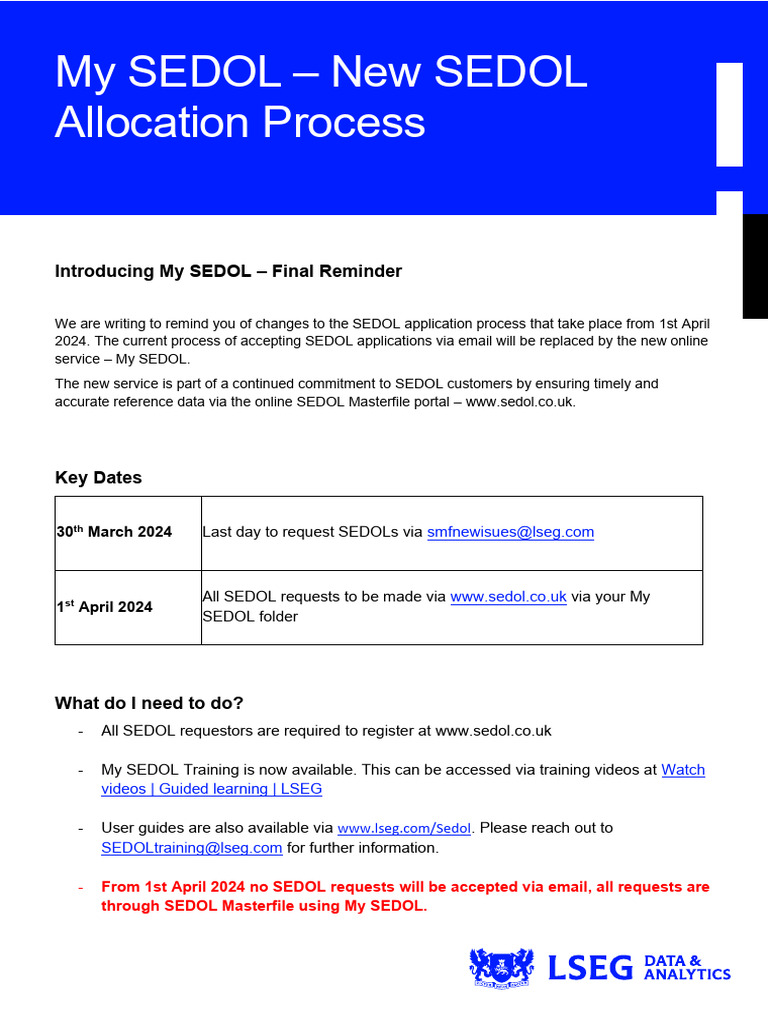 Lseg Mysedol Service Notification | PDF