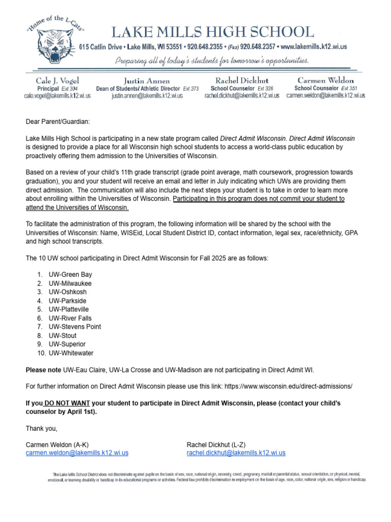 2024 Direct Admit Opt Out | PDF