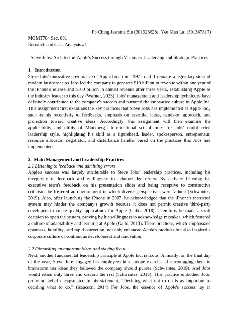 MGMT704 Research and Case Analysis 1 | PDF