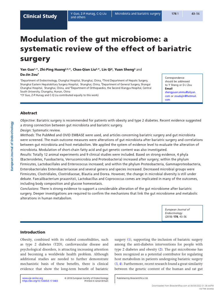European Journal of Endocrinology) Modulation of The Gut Microbiome - A ...