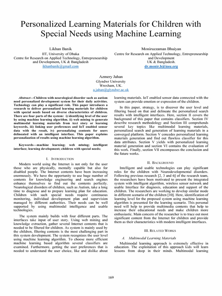 Personalized Learning Materials For Children With Special Needs Using ...