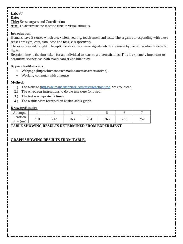 Lab #7 Sense Organs and Coordination | PDF