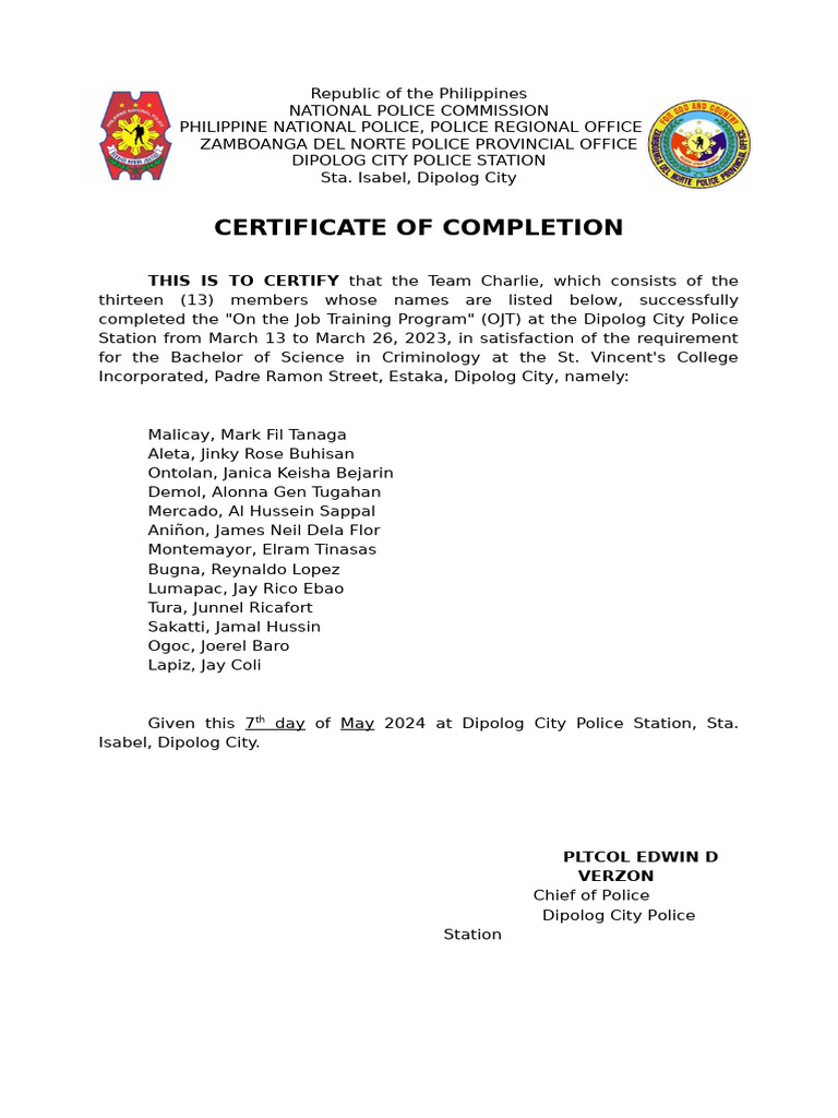 Dcps Completion Certif | PDF