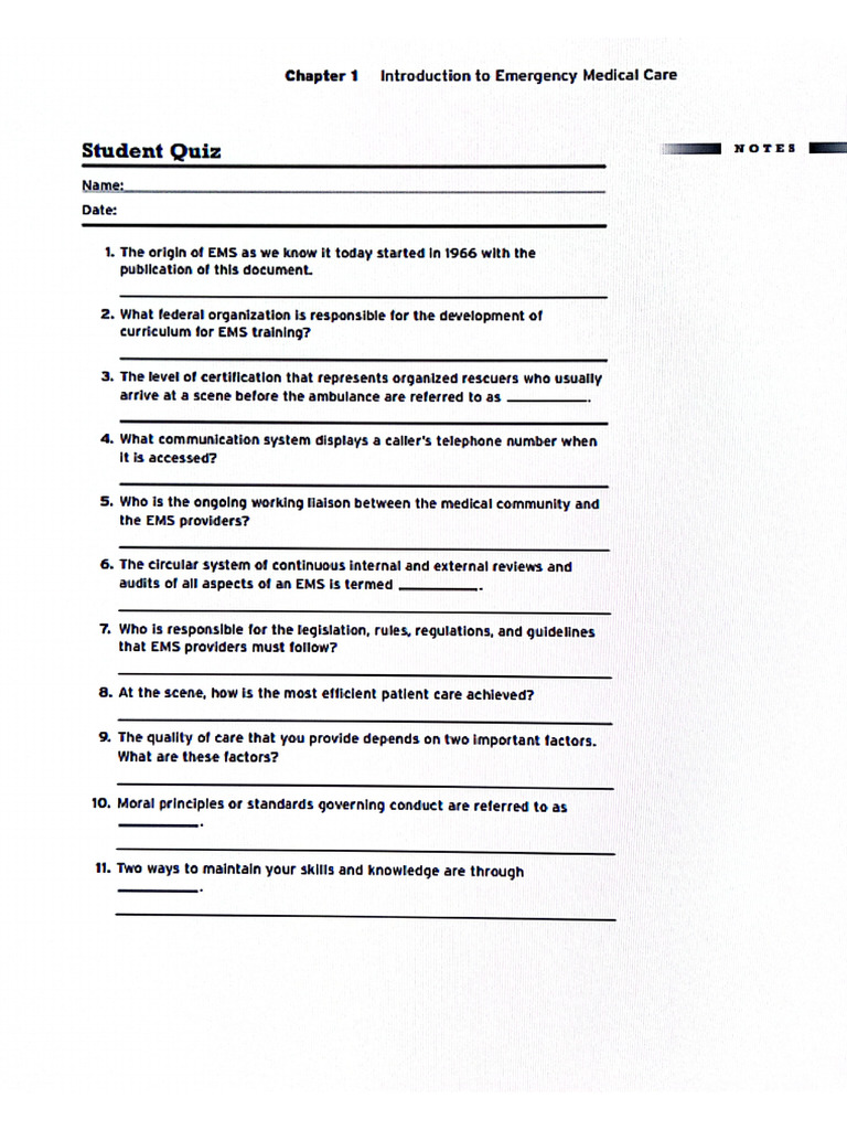 Ems Introduction Quiz Pdf