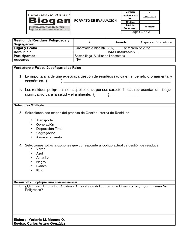 2 1 Evaluacion Gestion De Residuos Pdf