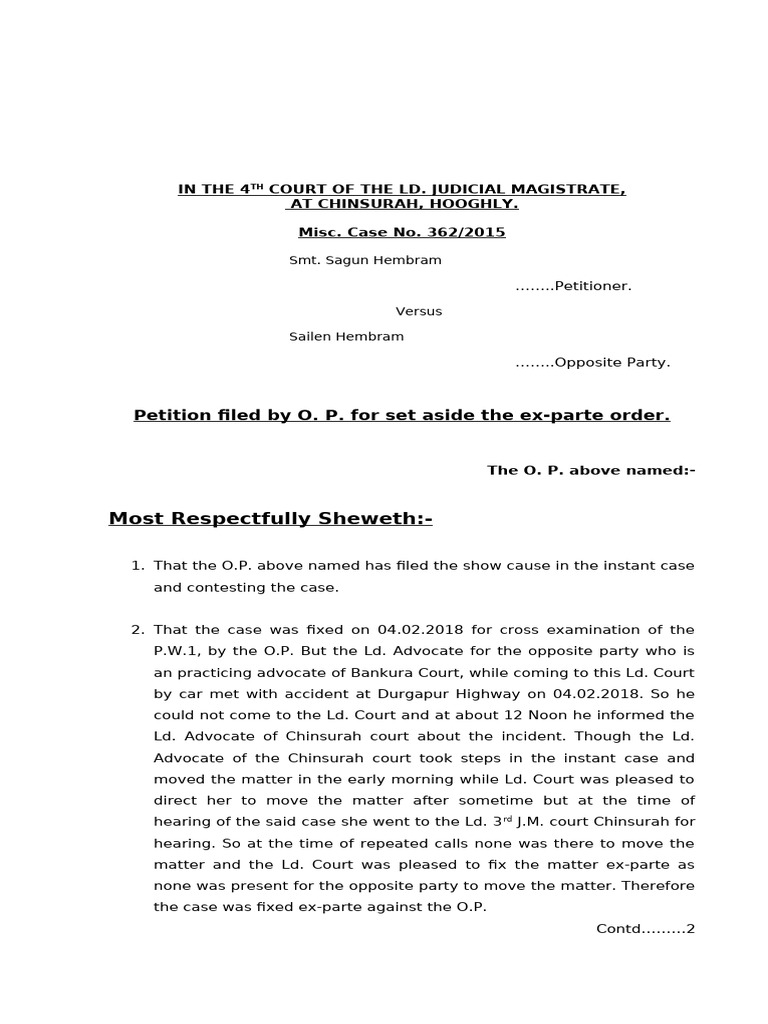 Ex Parte Set Aside Petition and Put Up | PDF