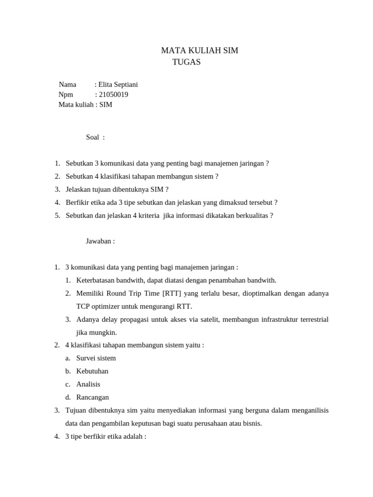 MATA KULIAH SIM Elita | PDF