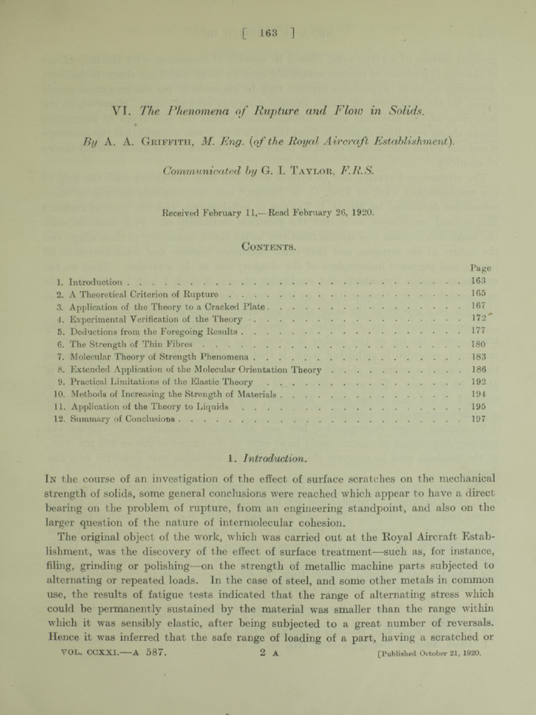 Iffith-The Phenomenon of Rupture and Flow in Solids | PDF