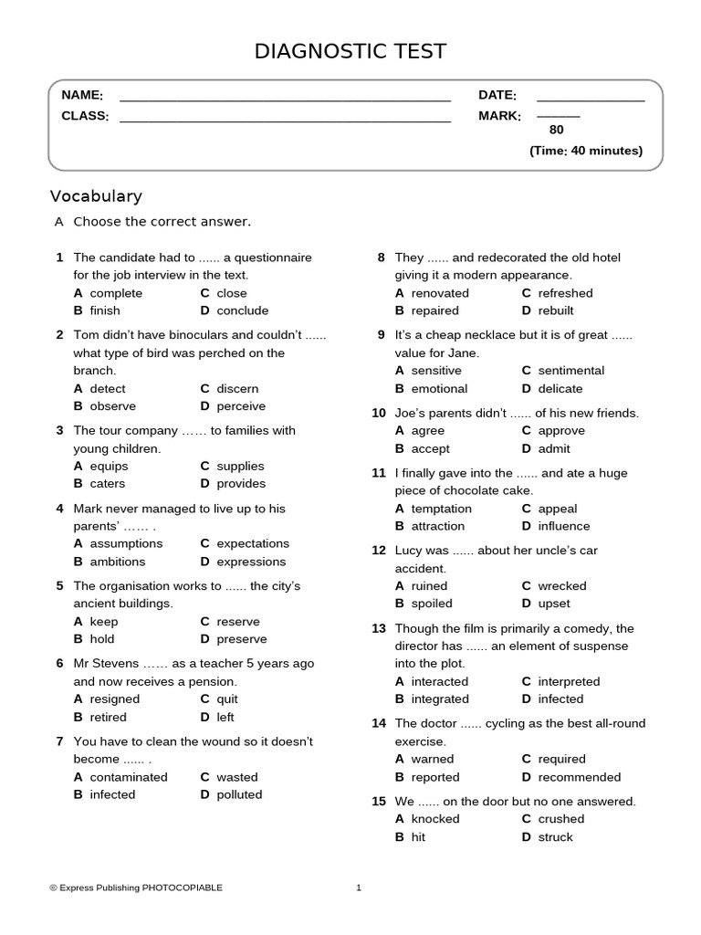 Diagnostic Test b2 | PDF