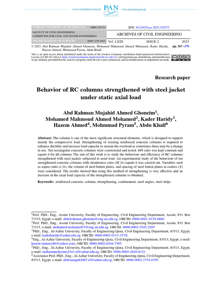 Behavior of RC Columns Strengthened | PDF