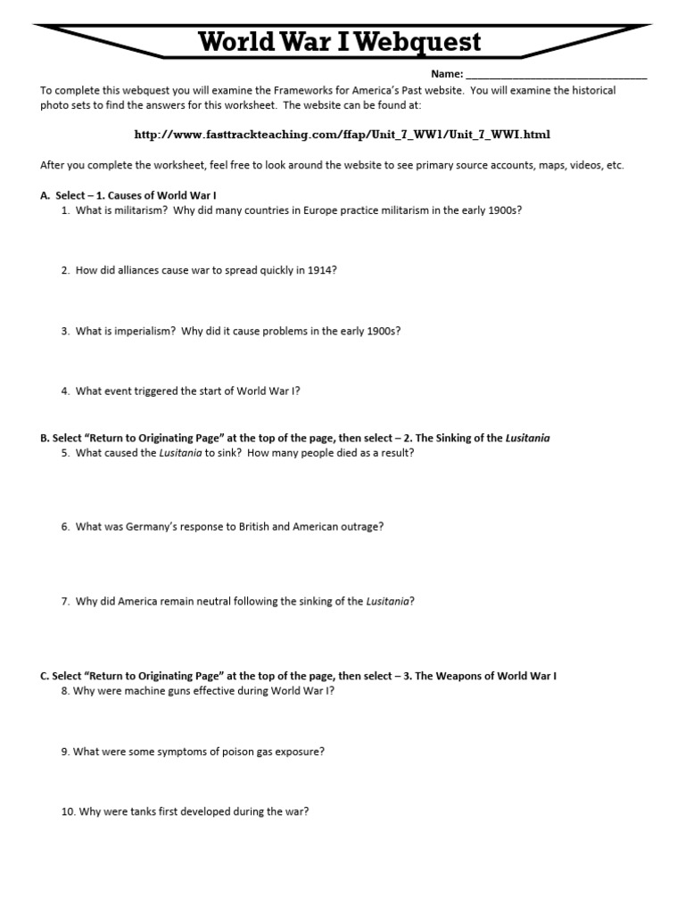 World War I Webquest Overview | PDF | World War I | History