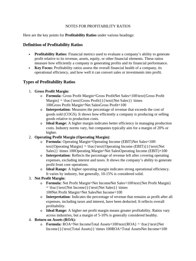 Notes For Profitability Ratios | PDF