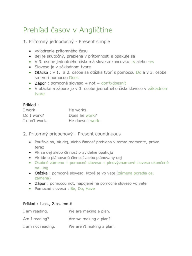 Prehľad Časov V Angličtine | PDF