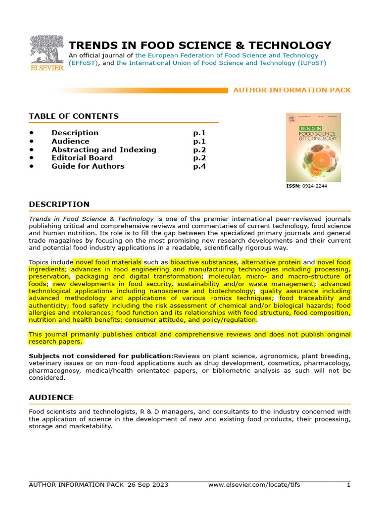 Journal Trend in Food Science and Technology | PDF