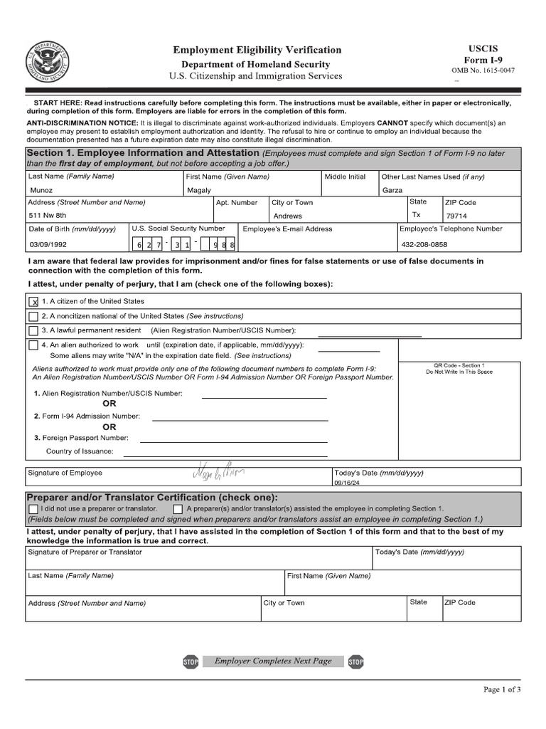 Uscis Form I-9 Novo Nordisk Group New 1 | PDF