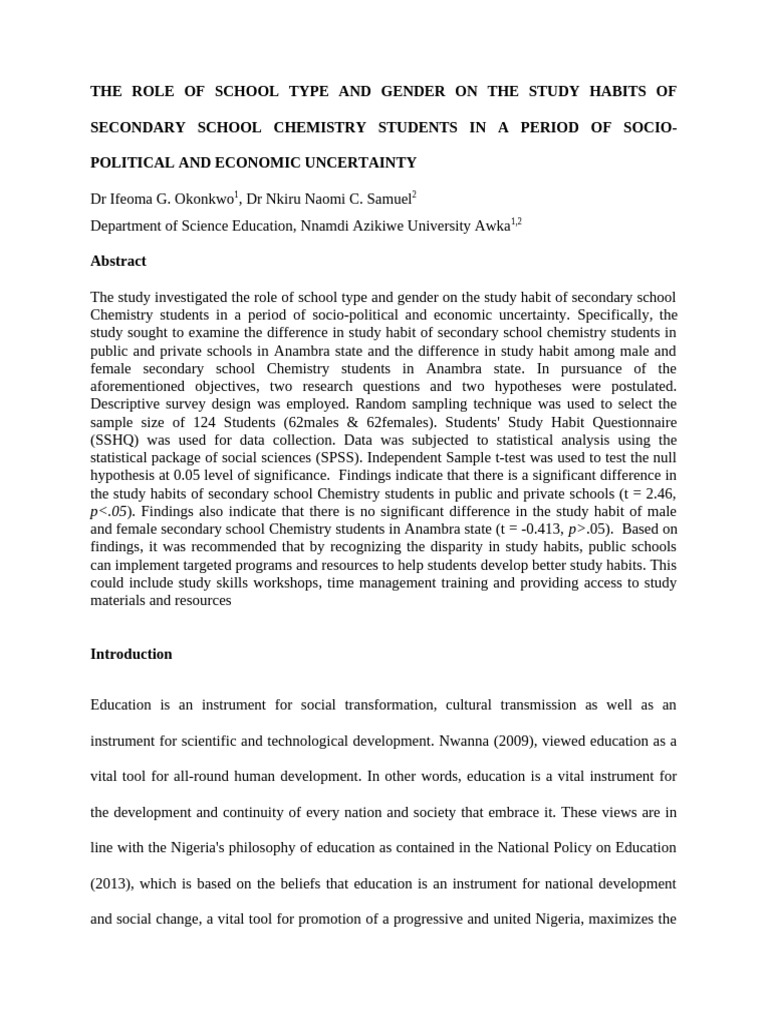 Revised Conference Paper On Study Habit | PDF