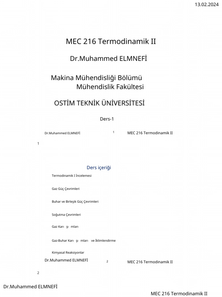 MEC 216-Thermodynamics II - Lecture-1 | PDF