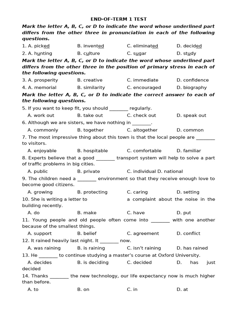 End-Of-Term 1 Test | PDF