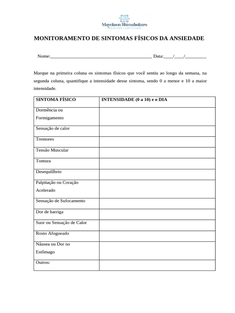 Monitoramento de Sintomas Fisicos Da Ansiedade | PDF