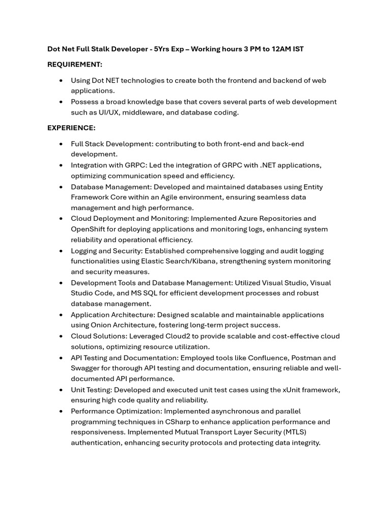 Dot Net Full Stalk Developer | PDF