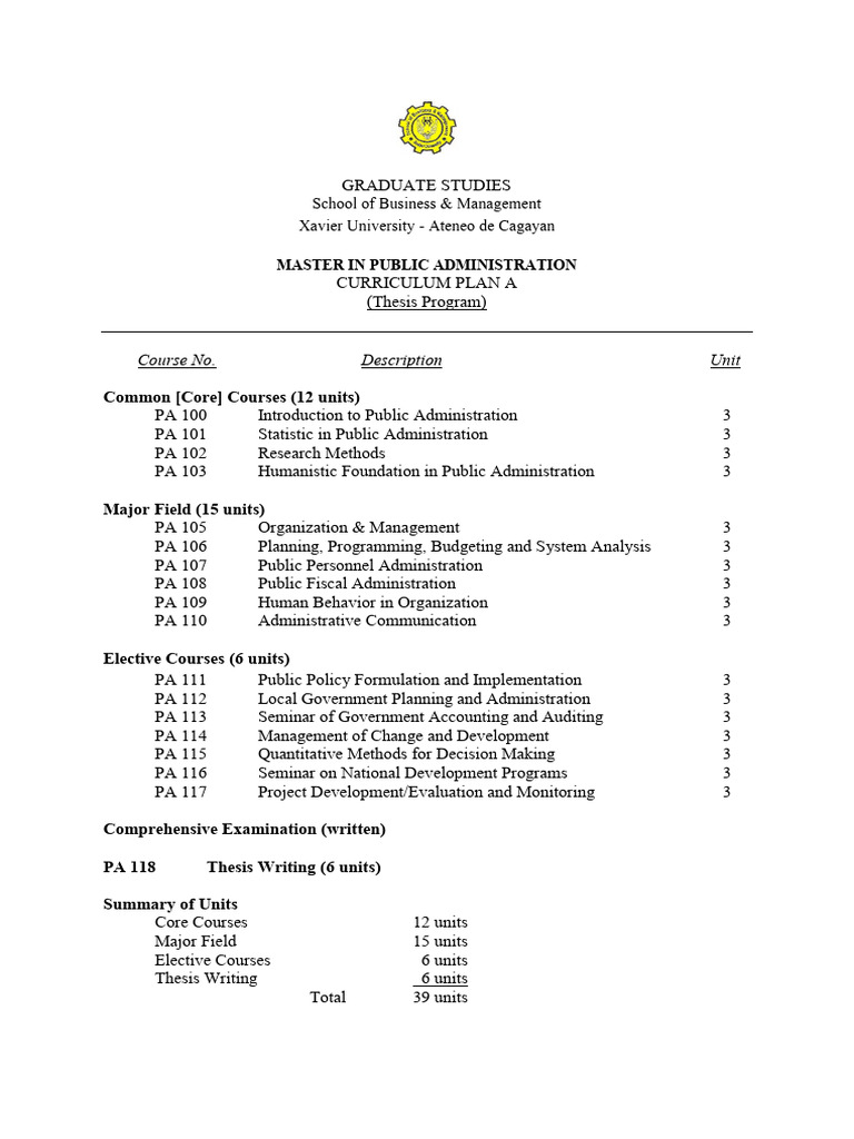 MPA Curriculum (PLAN A) | PDF